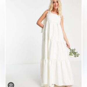Dream Sister Jane bridal tiered maxi dress with bow shoulder ties